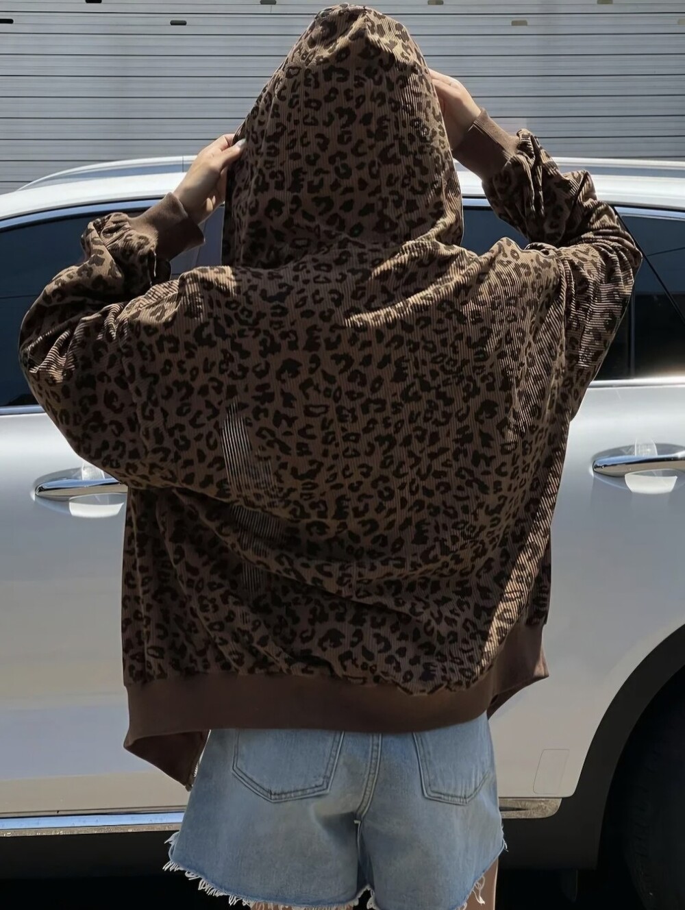 Women's Casual Leopard Print Zip-Up Hoodie -Long Sleeve